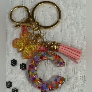 Multicolor Initial Keychain with Butterfly & Tassel New